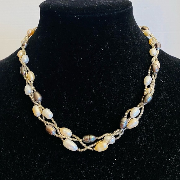 Evergems Pink Multi Strand Pearl Statement Necklace Real Freshwater Pearls - Picture 5 of 15